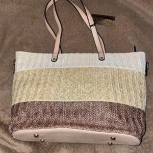 NWT 3-tone VEGAN Straw-looking Handbag With Extra Strap By Deluxity Los …